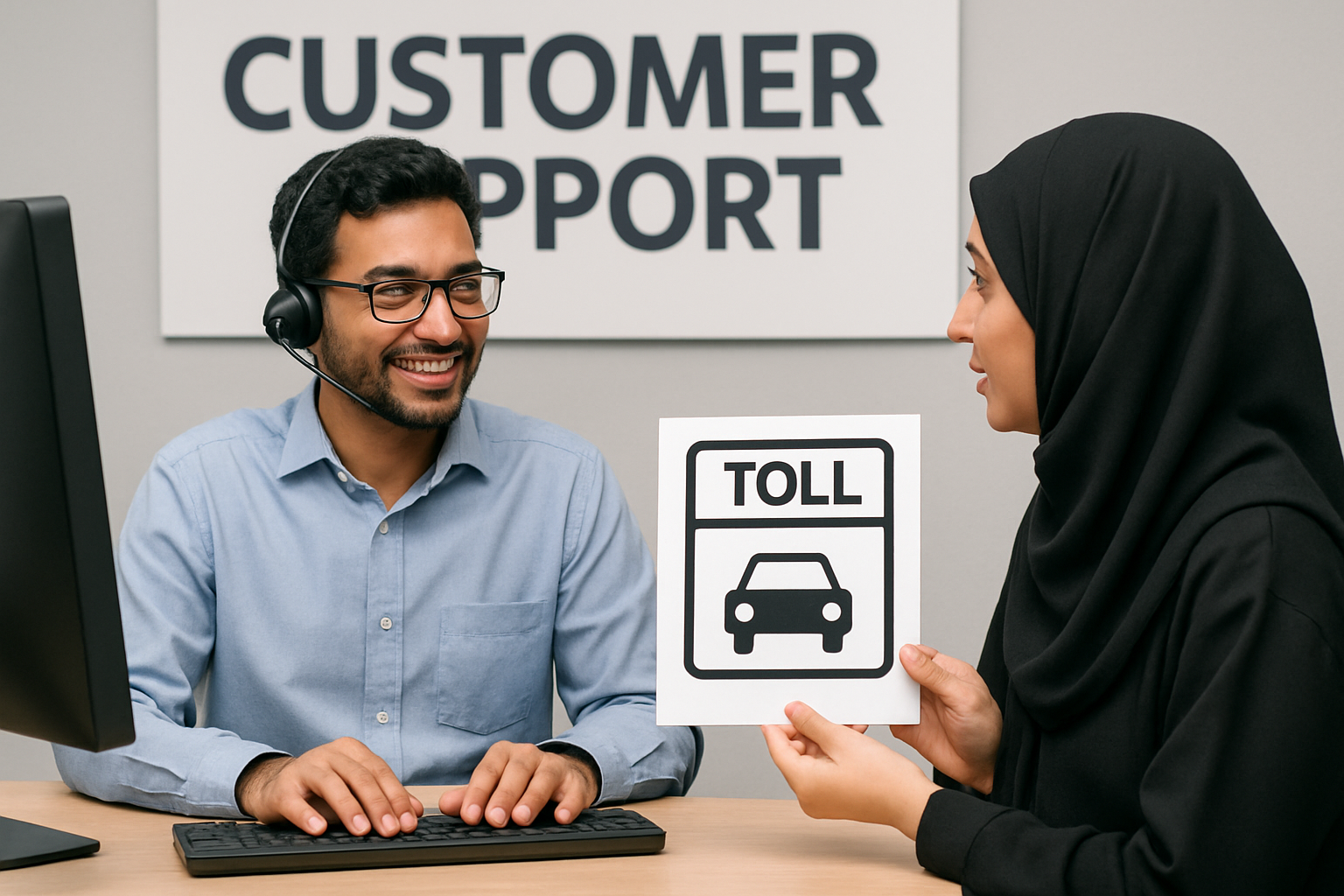 Customer support assisting with Dubai toll road queries