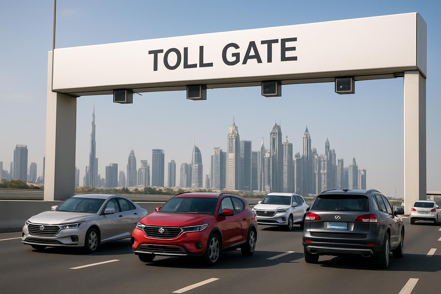 Modern vehicles passing through Dubai toll road